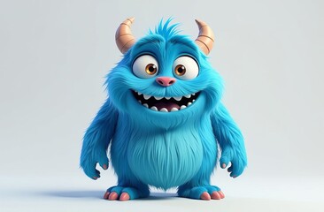 Obraz premium Cute blue furry monster 3D cartoon character