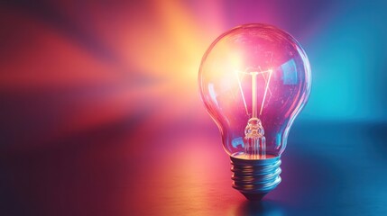 A light bulb glowing against a colorful background.