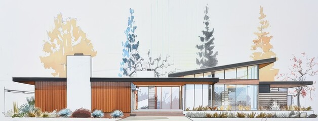 Illustratio nof elegant classical estate with lush greenery and timeless architecture