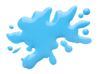 Blot of light blue printer ink isolated on white, top view