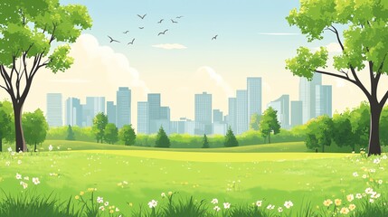 A park with a city in the background