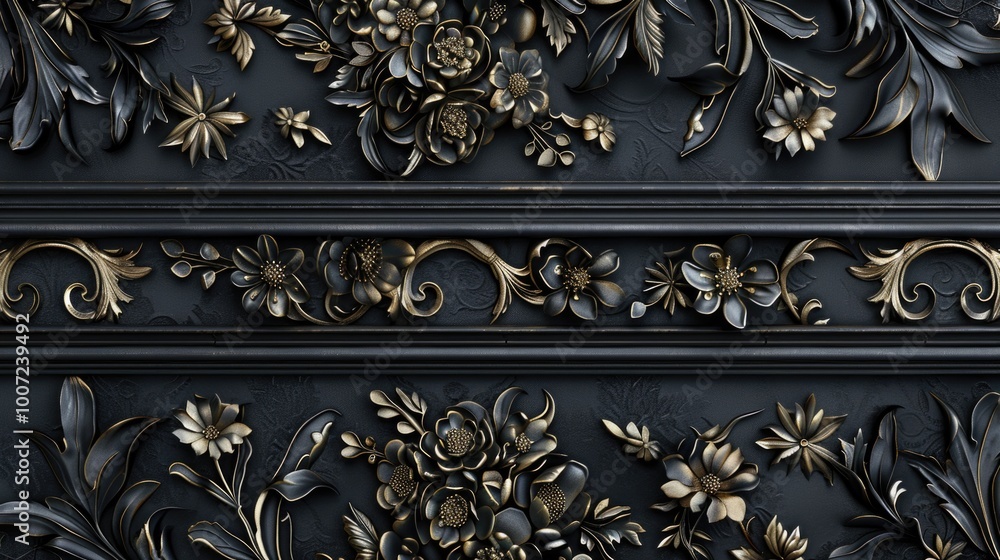 Poster a close-up shot of an intricate decorative design on a wall, perfect for use in interior design or a