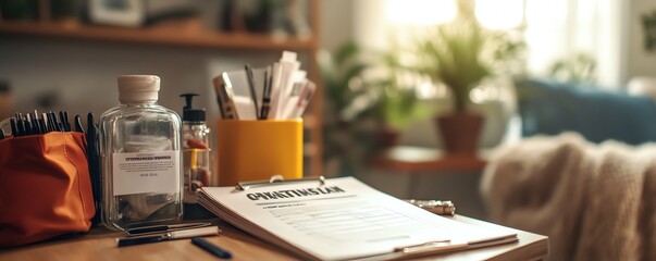 Cozy home workspace with plants, documents, and organizational tools, creating a productive and inviting environment.
