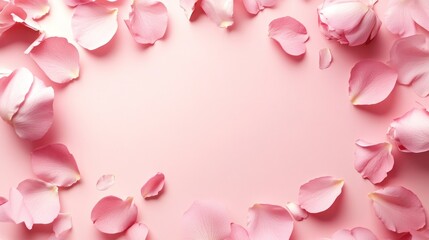 Obraz premium Pink Rose Petals Frame on a Pink Background.