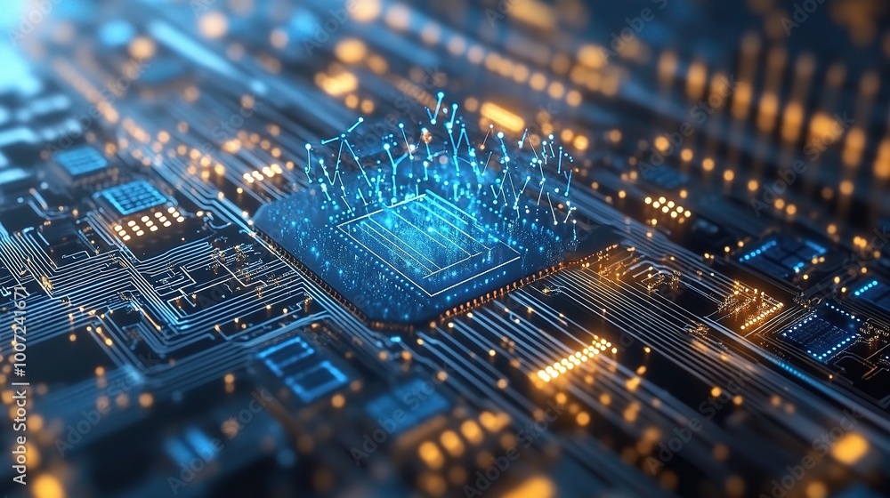 Poster abstract technology circuit with data visualization elements
