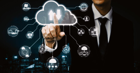 Cloud computing technology and online data storage for business network concept. Computer connects...
