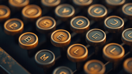 Close-up of a vintage typewriter keyboard with worn keys.