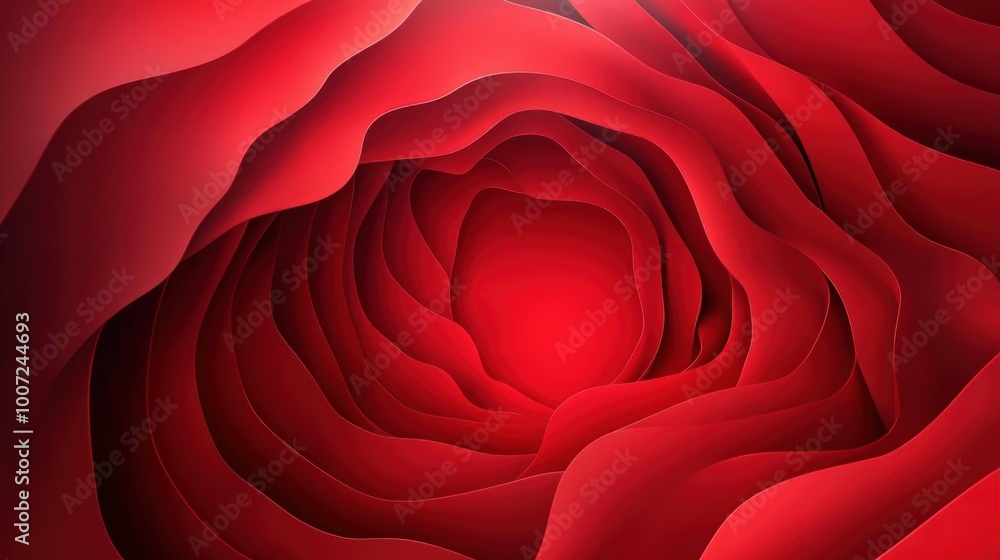 Wall mural abstract red paper wave background with copy space in the center.