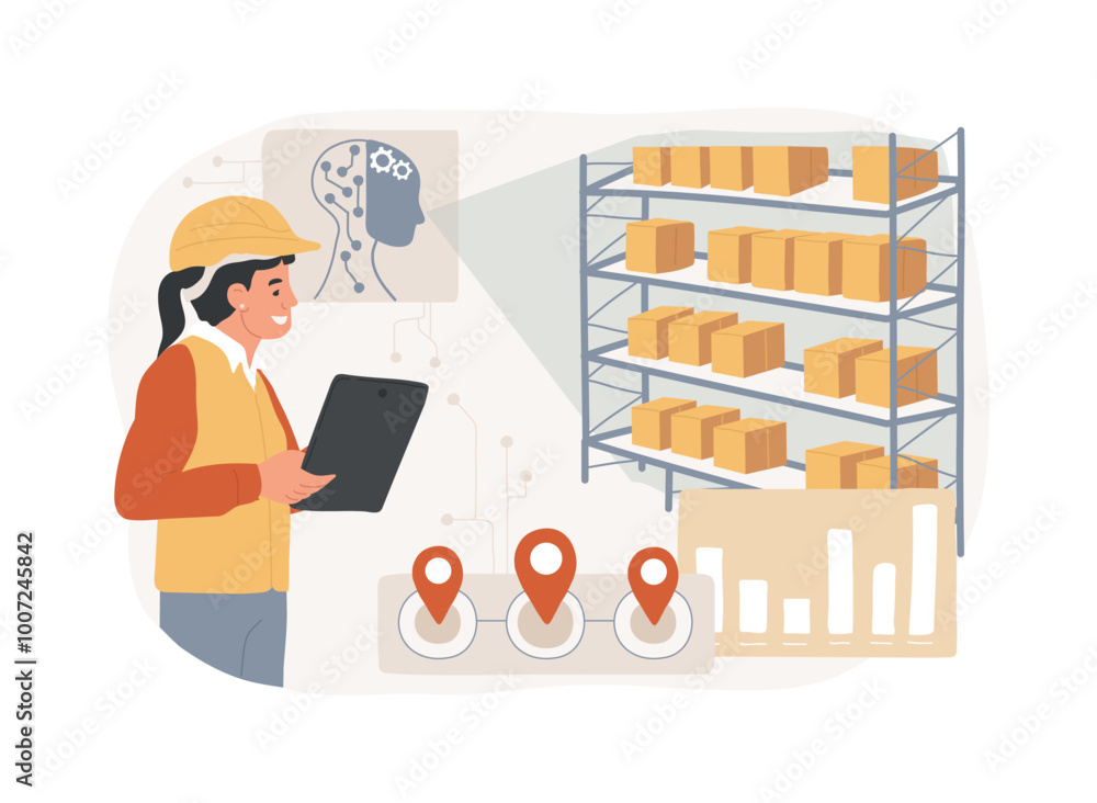 Aufkleber ai-driven inventory automation abstract concept vector illustration.