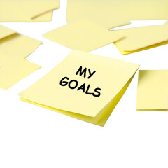 yellow sticky note "my goals"