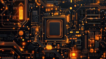 Futuristic Circuit Board Background with Electronic Elements for Computer Technology, Engineering Concepts, and Motherboard Integrated Computing Illustrations