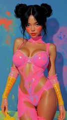 3D Digital Illustration of a Stylish Woman in Neon Outfit with Colorful Background – Fantasy and Artistic Concept