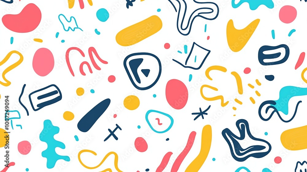Poster a vibrant and playful abstract pattern featuring a mix of colorful shapes and lines.