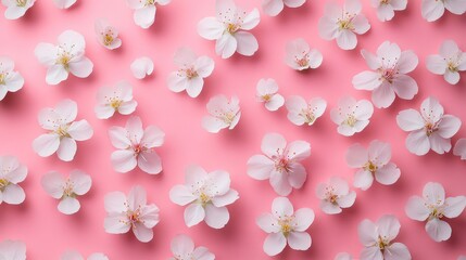 Fototapeta premium Top View of Flower Blossom Pattern on Pink Background - Vibrant Floral Design with Delicate Petals and Soft Pastel Colors for Modern and Elegant Visuals