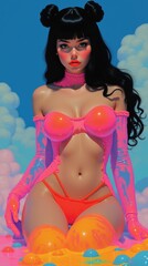 3D Digital Illustration of a Stylish Woman in Neon Outfit with Colorful Background – Fantasy and Artistic Concept