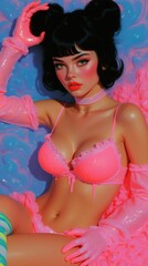 3D Digital Illustration of a Stylish Woman in Neon Outfit with Colorful Background – Fantasy and Artistic Concept