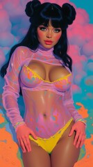 3D Digital Illustration of a Stylish Woman in Neon Outfit with Colorful Background – Fantasy and Artistic Concept