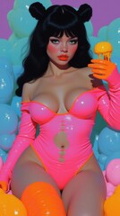 3D Digital Illustration of a Stylish Woman in Neon Outfit with Colorful Background – Fantasy and Artistic Concept