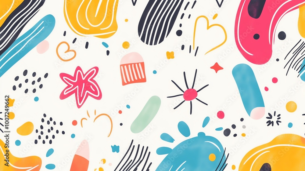Poster a vibrant and playful abstract pattern featuring bold shapes and colors. the design is perfect for a