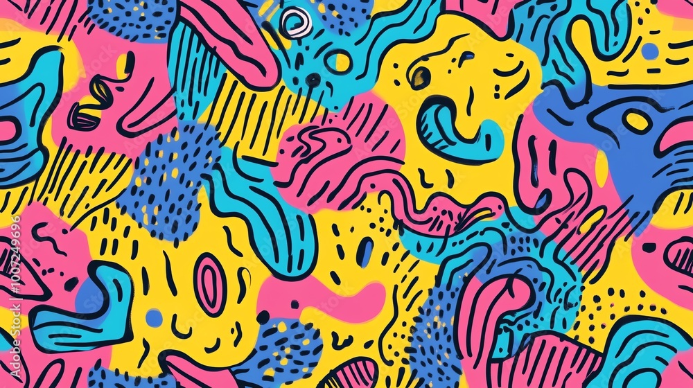 Poster a vibrant and playful abstract pattern featuring bold shapes and colors. the design is perfect for a