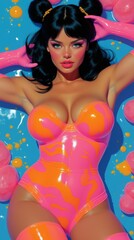 3D Digital Illustration of a Stylish Woman in Neon Outfit with Colorful Background – Fantasy and Artistic Concept
