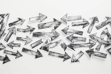 A collection of arrows drawn on a white surface, suitable for illustrations and designs