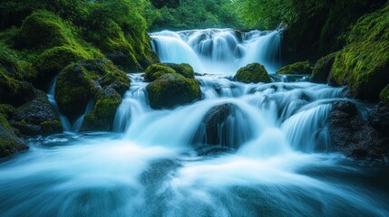 Fototapeta premium Serene Waterfall in Lush Forest