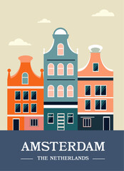Amsterdam The Netherlands Vintage Travel poster design
