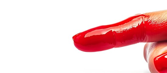 Shiny red thumb with a sleek finish on a bright white background