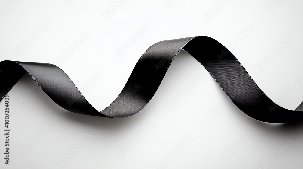 Poster a black ribbon elegantly curves and flows across a white background, creating a simple yet striking 