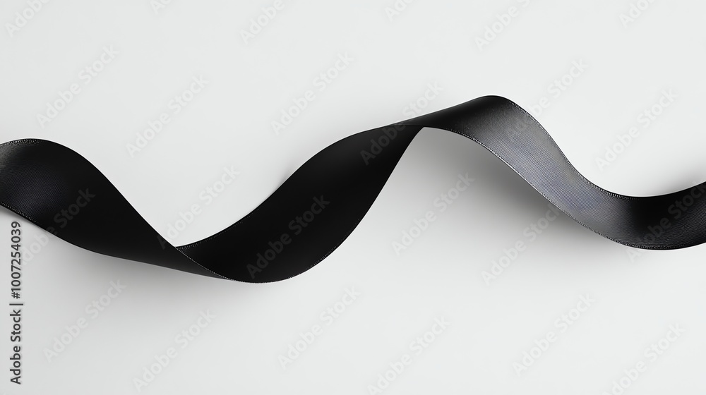 Poster a black ribbon elegantly curves and flows across a white background, creating a simple yet striking 