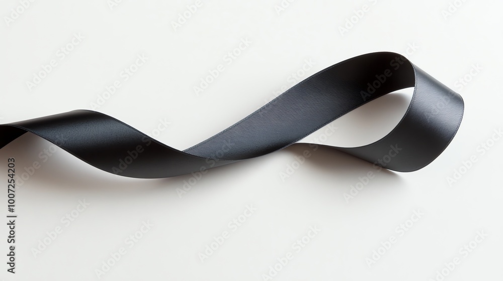 Poster a black ribbon elegantly curves and flows across a white background, creating a simple yet striking 