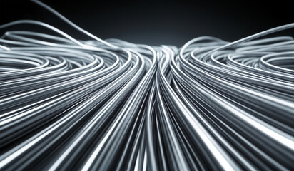 Silver glowing data cables transferring information background