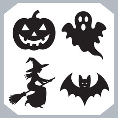Set of logotype different type of black simple Halloween vector illustration silhouettes in white background, collection of Halloween silhouettes