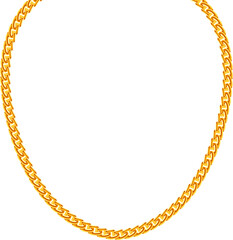 Precious necklace. Golden chain hanging. Fashion jewelry