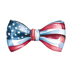 Watercolor Illustration of a Bow Tie With the American Flag Pattern.