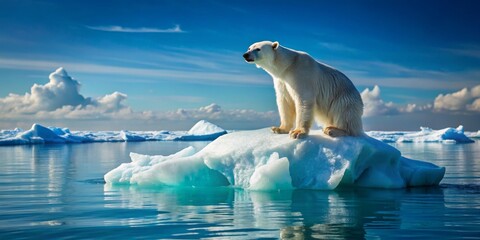 Polar Bear King on Iceberg Throne, Arctic Majesty, White Fur, Blue Ice, Arctic, Polar Bear, Iceberg