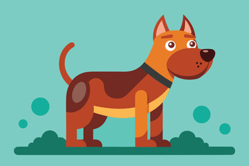 Cartoon Dog in Green Landscape with Bushes