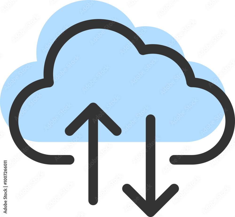 Poster cloud storage and data transfer vector icon. computing service and network related line icons. datab