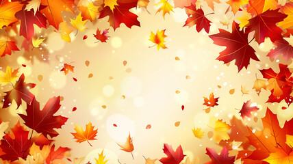 Immerse yourself in the spirit of fall with a branch adorned by a border of orange maple leaves, against a bokeh-filled backdrop.