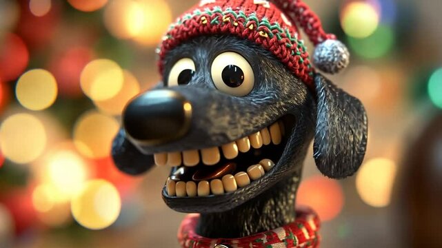 Festive Animated Dog Character Wearing a Holiday Hat at a Celebration Generative AI
