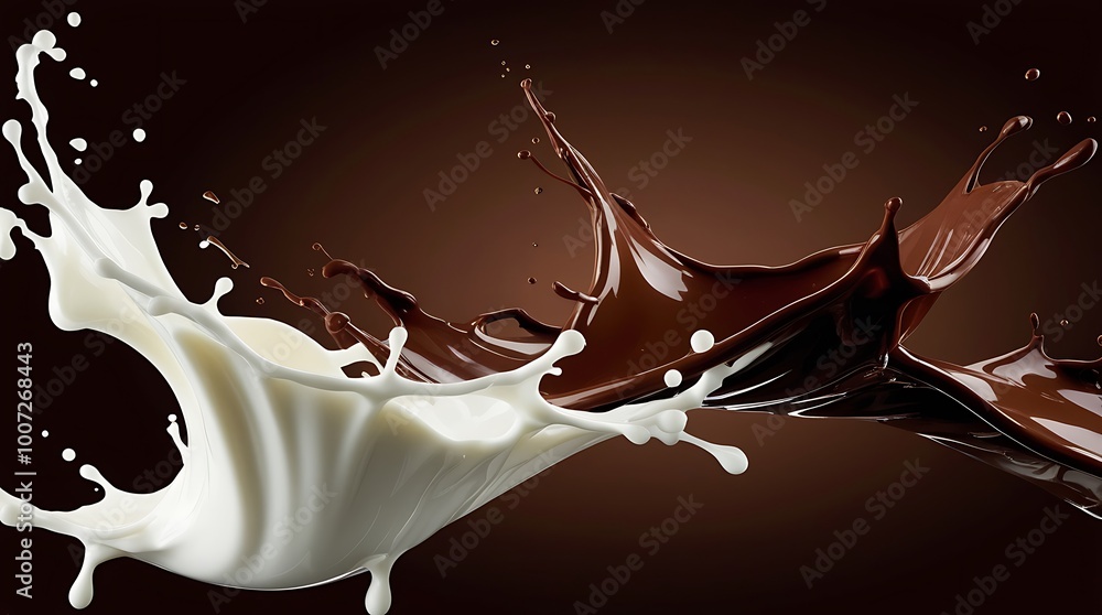 Poster digital artwork featuring a dynamic splash of two contrasting liquids against a dark brown backgroun