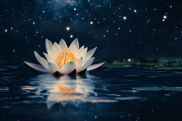 water lily in water in the night