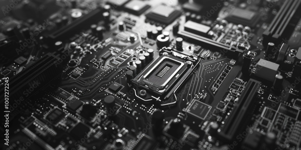 Aufkleber a close-up view of a computer motherboard, highlighting its components and circuitry