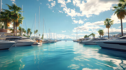 Fototapeta premium The Essence of Serene Coastal Living: A Gorgeous Marina with Bright Blue Waters on a Sunny Day