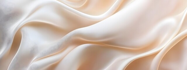 Fototapeta premium A close-up of the folds in cream-colored silk fabric, creating an elegant and luxurious background