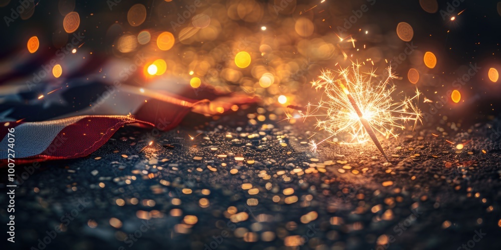 Poster a close-up shot of a sparkler on a table, perfect for adding a touch of magic to your design
