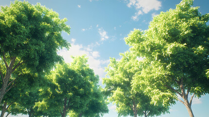 Obraz premium Majestic Trees Creating a Serene Canopy in Nature Under a Bright Blue Sky