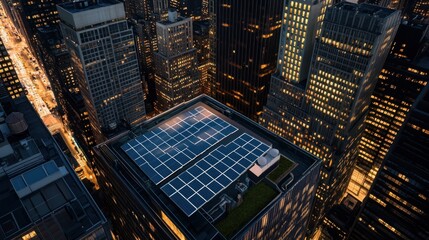 Solar Panels on Rooftop of a Skyscraper