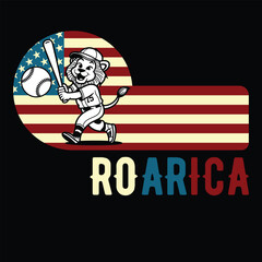 Roarica Baseball Lion American Flag Funny T-shirt